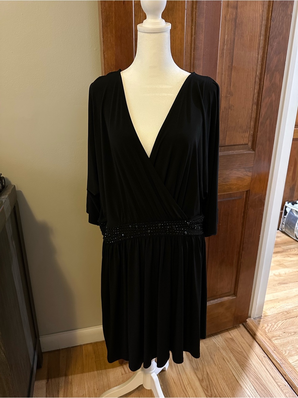 Moda International Black V-Neck Beaded Waist Dress